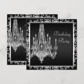Zwart Witte Damast Kroonluchter Verjaardagsfeestje Kaart (Voorkant / Achterkant)