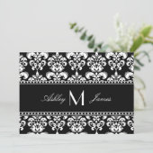 Zwart Witte Damast Monogram Huwelijk Save the Date (Staand voorkant)