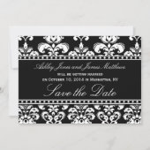 Zwart Witte Damast Monogram Huwelijk Save the Date (Achterkant)