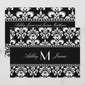 Zwart Witte Damast Monogram Huwelijk Save the Date (Voorkant / Achterkant)