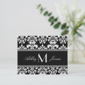 Zwart witte damast monogram trouw RSVP-kaarten RSVP Kaartje (Staand voorkant)