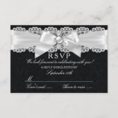 Zwart & Witte Damast & Parel Boog RSVP Kaartje (Voorkant)