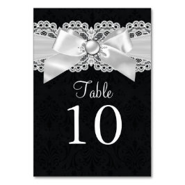 Zwart & Witte Damast & Parel Boog Tafel Nummerkaar Kaart