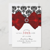 Zwart & Witte Damast Rode Strik Glam Sweet 16 Fees Kaart (Voorkant)