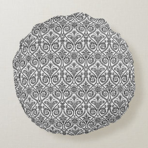 Zwart & Witte Damast Ronde Kussen