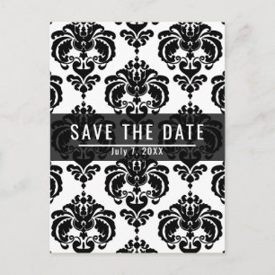 Zwart & Witte Damast Stijl Trouw 'Save the Date' Aankondigingskaart