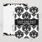 Zwart & Witte Damast Stijl Trouw Save the Date Aankondigingskaart (Voorkant / Achterkant)