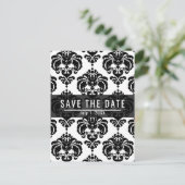 Zwart & Witte Damast Stijl Trouw Save the Date Aankondigingskaart (Staand voorkant)