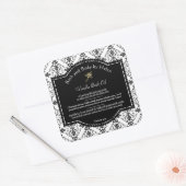 Zwart-witte Damaszeep en cosmeticaetiket Vierkante Sticker (Envelop)