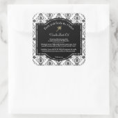 Zwart-witte Damaszeep en cosmeticaetiket Vierkante Sticker (Tas)