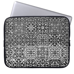 Zwart-witte damppatronen laptop sleeve