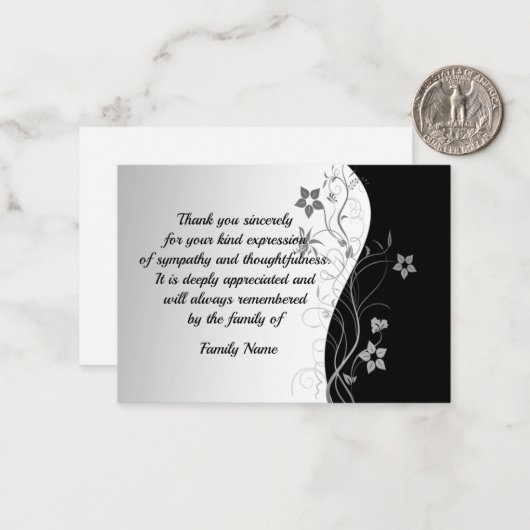 Zwart-Witte Dankkaartjes Na De Begrafenis Notitiekaartje (Voorkant / Achterkant in situ)