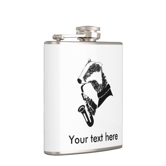 Zwart-witte dassen spelen een saxofoon heupfles (Rechts)