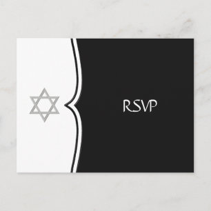 Zwart-witte Davidster RSVP-ansichtkaart Uitnodiging Briefkaart
