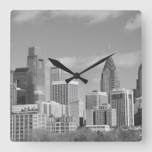 Zwart-witte de wolkenkrabbers van Philly Vierkante Klok