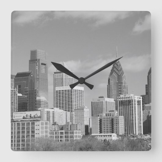 Zwart-witte de wolkenkrabbers van Philly Vierkante Klok (Voorkant)