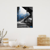 Zwart-witte Deco Stairwell met blauw Poster (Keuken)