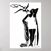 Zwart Witte Deco vrouw strand champagne Poster (Voorkant)