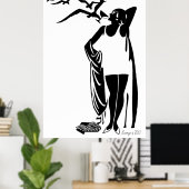 Zwart Witte Deco vrouw strand champagne Poster (Thuiskantoor)