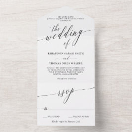 Zwart Witte Delicate Calligraphy Bruiloft All In One Uitnodiging