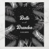 Zwart-witte dennenbladeren Kerstmis Wijn Etiket (Enkel label)