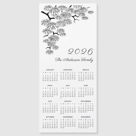 Zwart-Witte Dennentak Botanische Kalender 2026 (Voorkant)