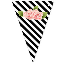 Zwart-witte Design Roze bloemen die vlag bundelen Vlaggetjes