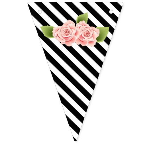 Zwart-witte Design Roze bloemen die vlag bundelen Vlaggetjes (Achtste vlag)