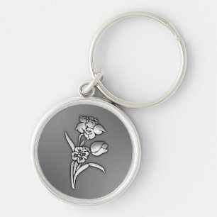 Zwart-witte diaffodil sleutelhanger