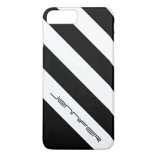 Zwart-witte diagonale streep, personaliseer naam Case-Mate iPhone case