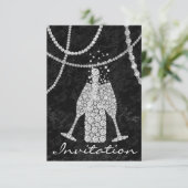 Zwart Witte Diamant Glas Bubbles Champagne Fles Kaart (Staand voorkant)