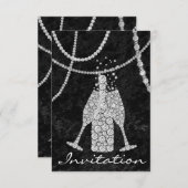 Zwart Witte Diamant Glas Bubbles Champagne Fles Kaart (Voorkant / Achterkant)