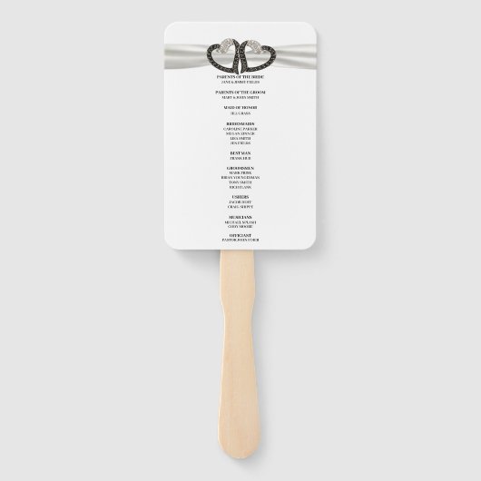 Zwart-witte diamanten harten bruiloft programma fa handwaaier (Achterkant)