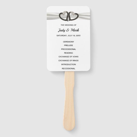 Zwart-witte diamanten harten bruiloft programma fa handwaaier (Voorkant)