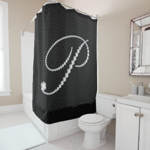 Zwart-witte diamanten Letter P Monogram Douchegordijn