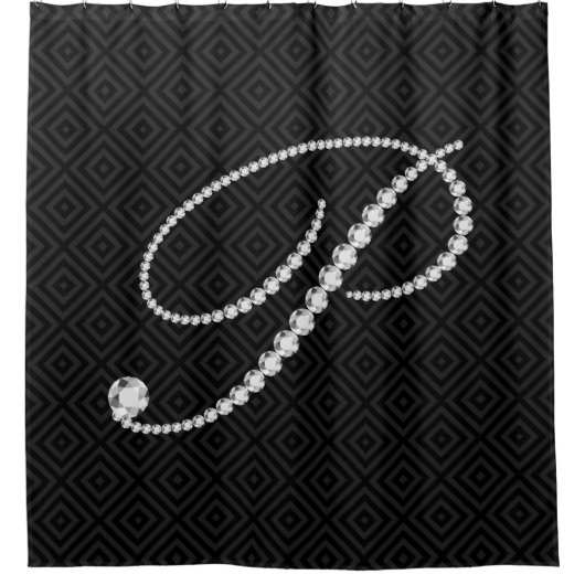 Zwart-witte diamanten Letter P Monogram Douchegordijn (Voorkant)