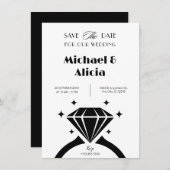 Zwart-witte diamanten ring huwelijk minimalistisch save the date (Voorkant / Achterkant)