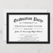 Zwart Witte Diplo Stijl Afstudeerfeest Kaart (Voorkant)