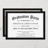 Zwart Witte Diplo Stijl Afstudeerfeest Kaart (Voorkant / Achterkant)