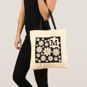 Zwart-witte ditsy bloemen monogrammen tote bag (Voorkant (product))