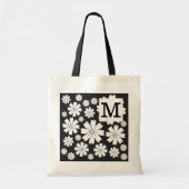Zwart-witte ditsy bloemen monogrammen tote bag (Voorkant)