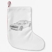 Zwart-witte dodge Challenger Tekening Kleine Kerstsok (Voorkant)