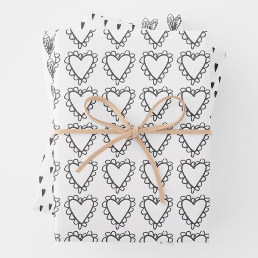 Zwart-witte doedelen harken schattig whimysisch pa inpakpapier vel (In situ)