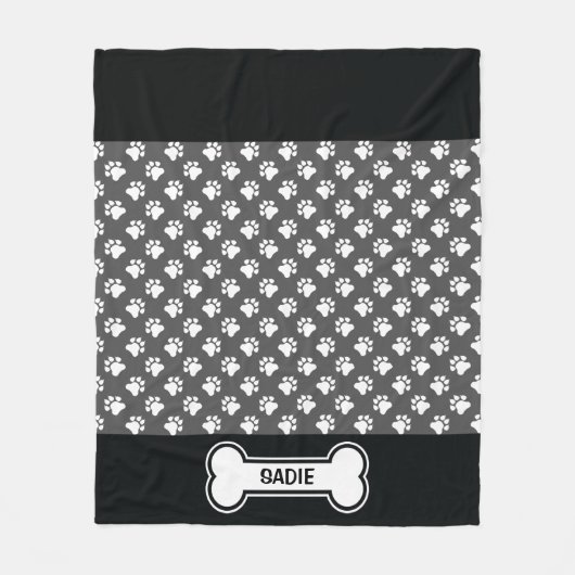 Zwart-witte dog en bot met naam fleece deken (Voorkant)