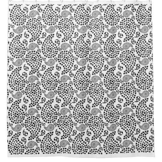 Zwart-witte dog en harten afdrukken van paisley douchegordijn (Voorkant)