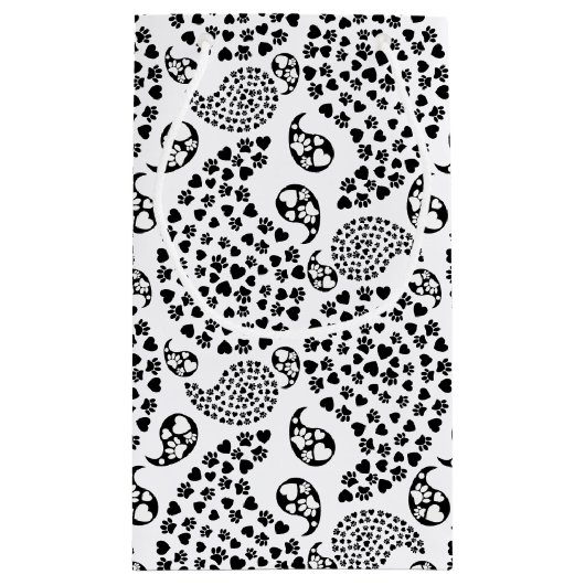 Zwart-witte dog en harten afdrukken van paisley klein cadeauzakje (Achterkant)