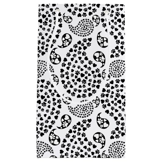 Zwart-witte dog en harten afdrukken van paisley klein cadeauzakje (Voorkant)