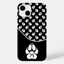 Zwart-witte dog met aangepaste monogram Case-Mate iPhone 14 hoesje