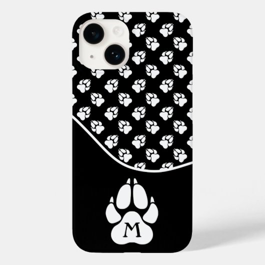 Zwart-witte dog met aangepaste monogram Case-Mate iPhone case (Achterkant)