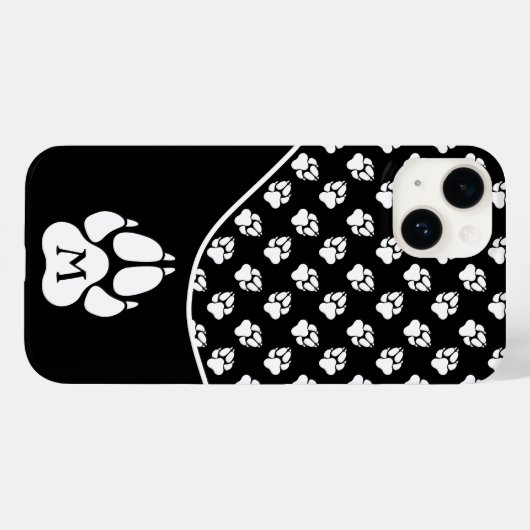 Zwart-witte dog met aangepaste monogram Case-Mate iPhone case (Achterkant (horizontaal))